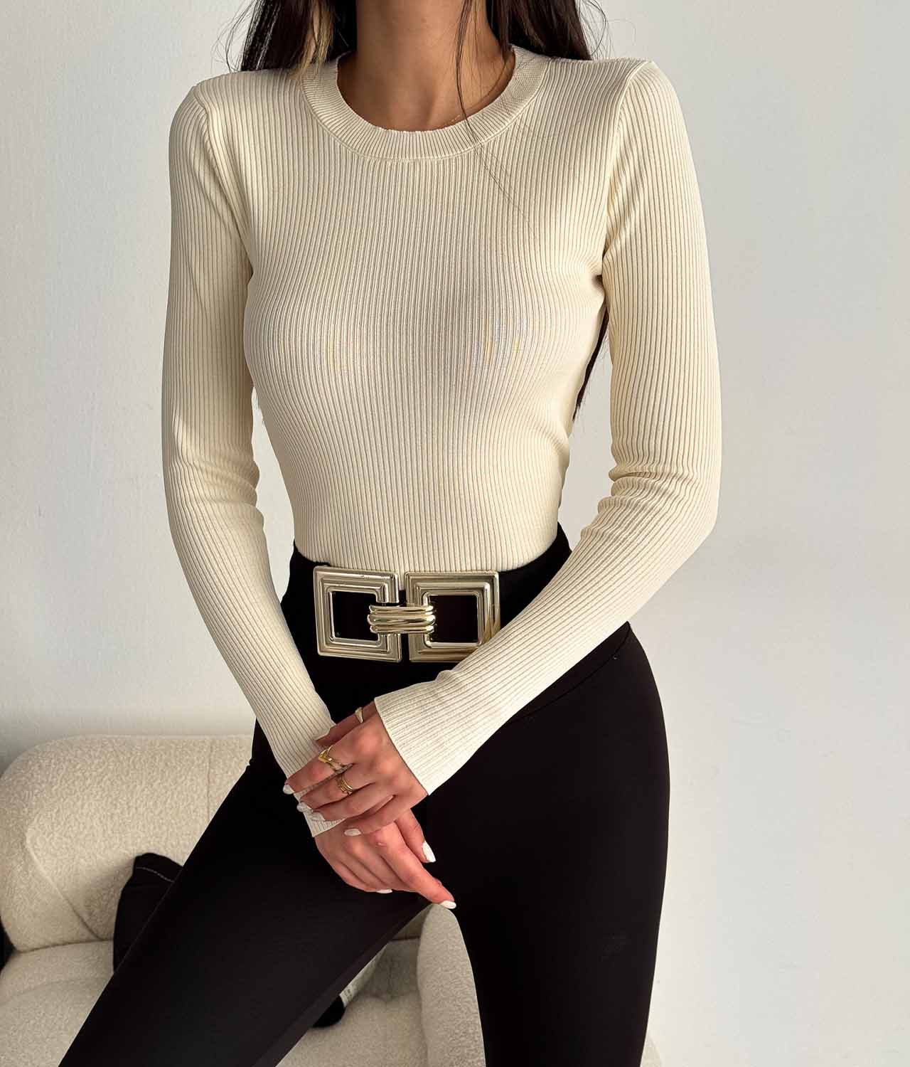 Muscle Fit Ribbed Crew Neck Sweater